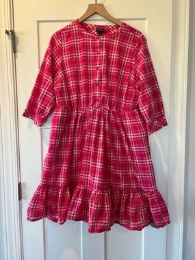 Torrid Women’s Voile Mandarin Collar Arcana Pink Plaid Dress 1X Plus 1 (14/16)